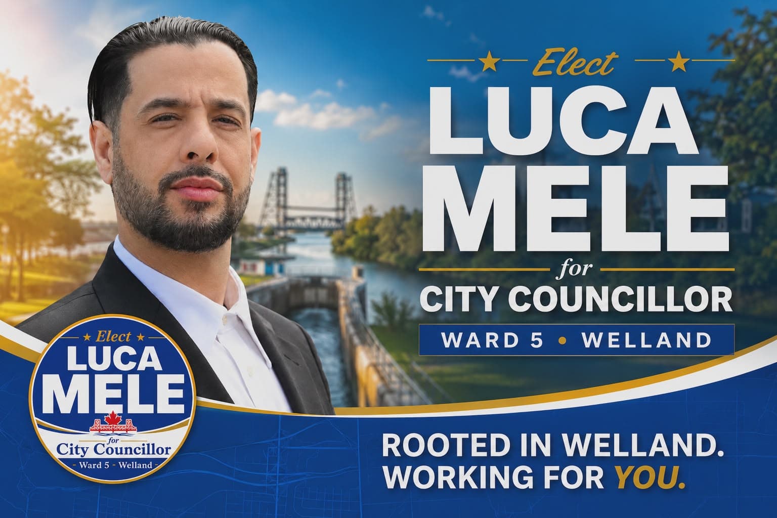 Elect Luca Mele campaign banner for Ward 5 Welland